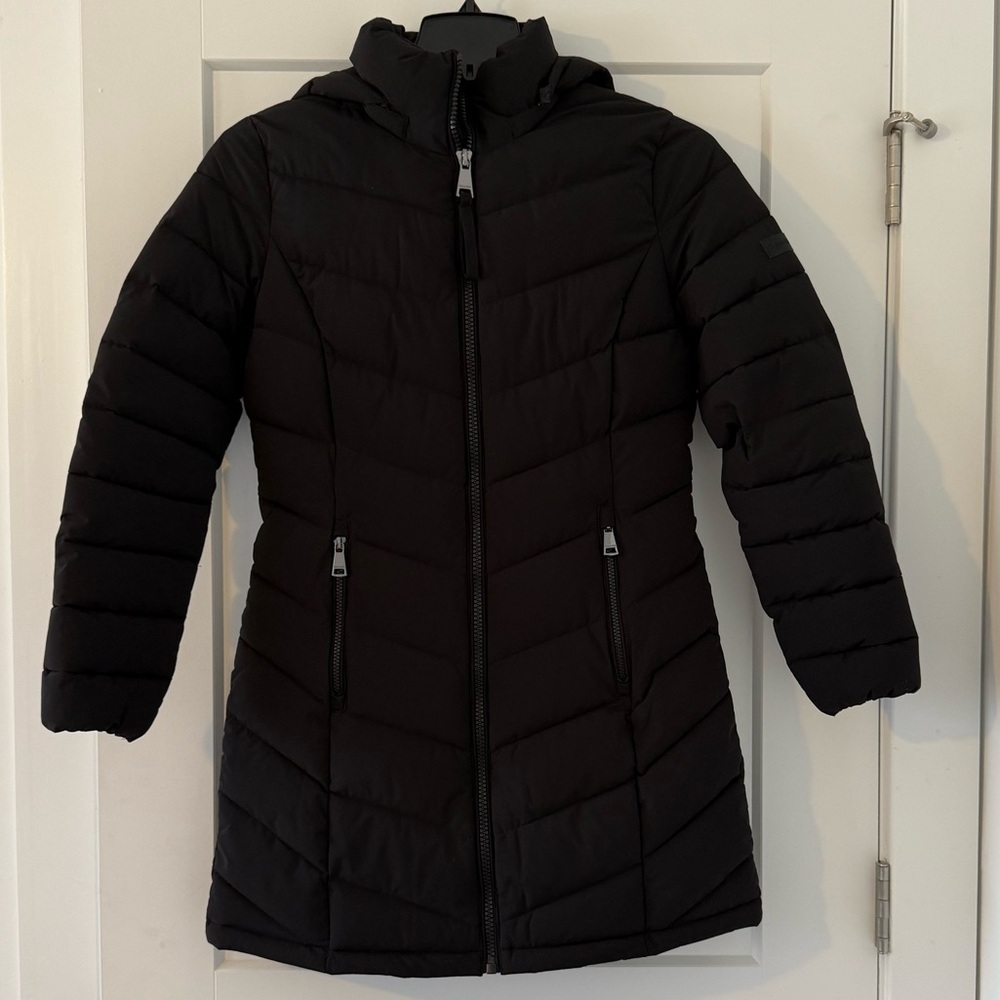 NWOT Calvin Klein Black Long Hooded Puffer Coat